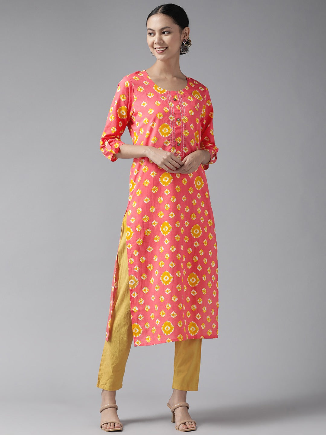 Peach Printed Kurta-Yufta Store-4714KURPCS