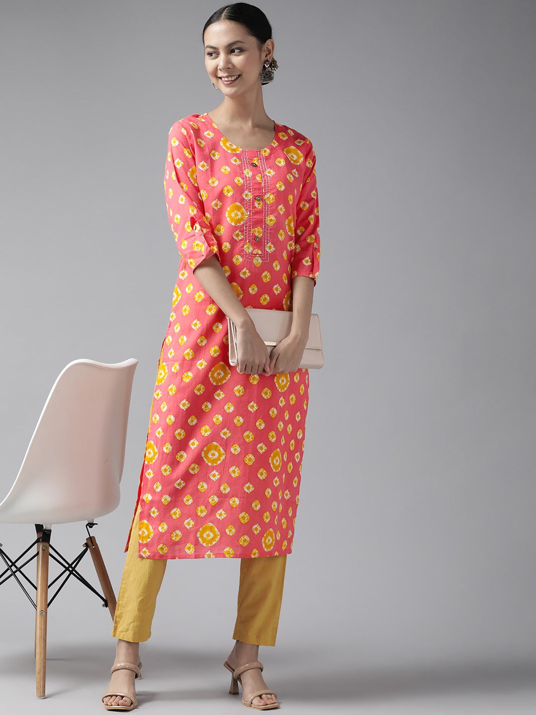 Peach Printed Kurta-Yufta Store-4714KURPCS