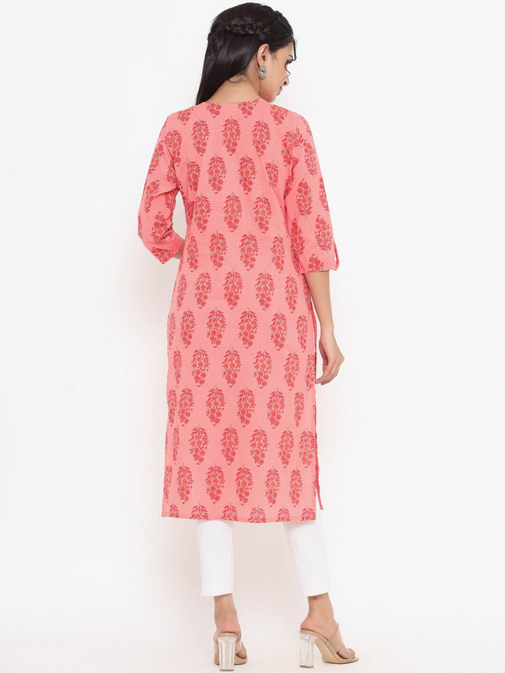 Peach-Printed Kurta-Yufta Store-4735KURPCS