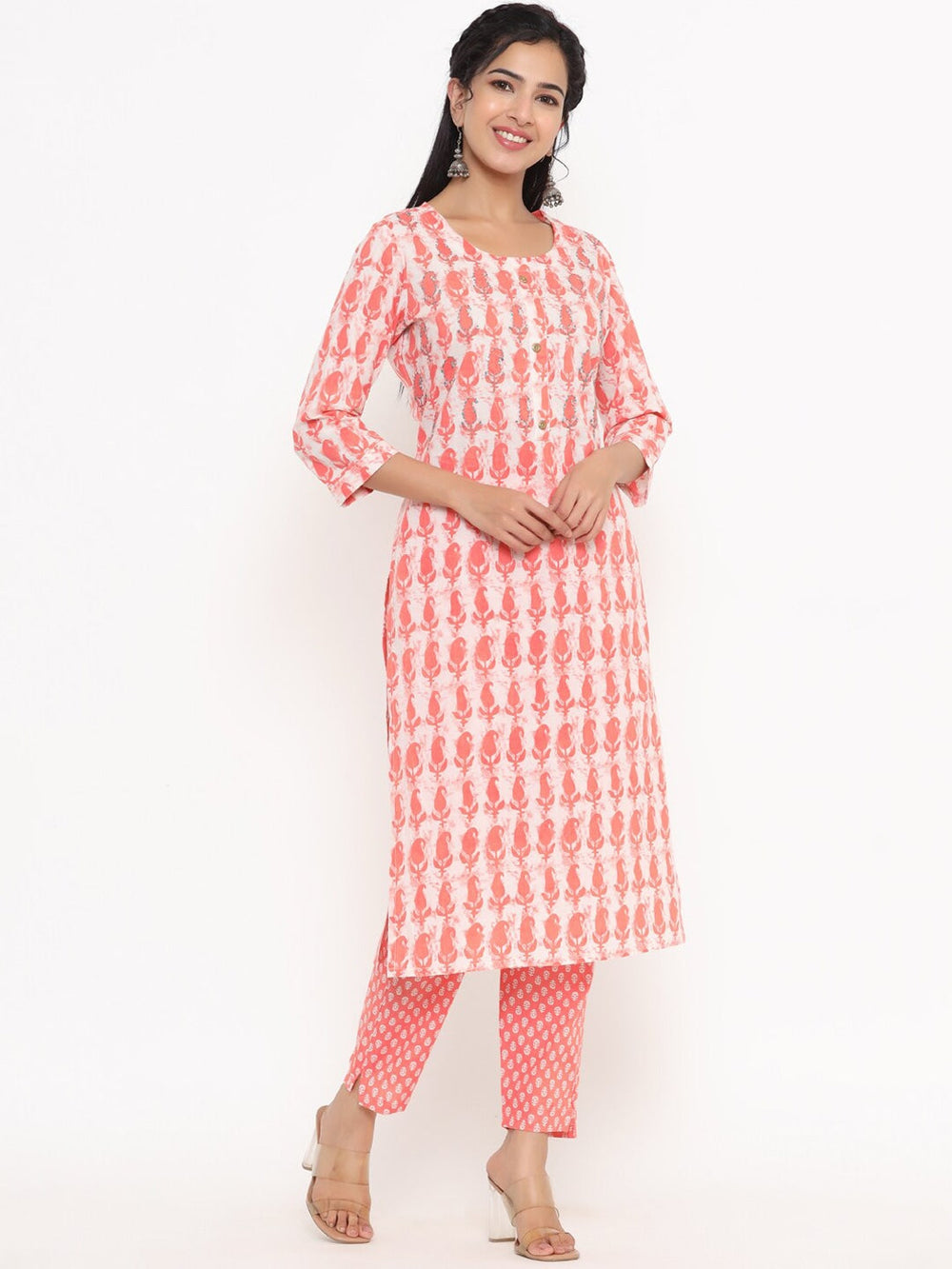 Peach Printed kurta Set-Yufta Store-4766SETPCM