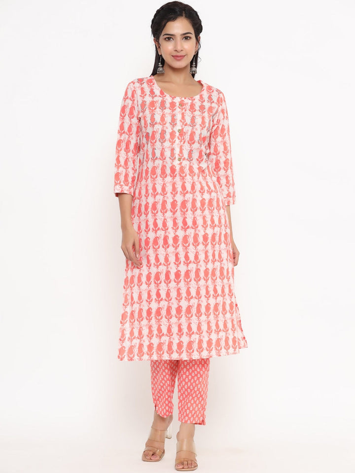 Peach Printed kurta Set-Yufta Store-4766SETPCM