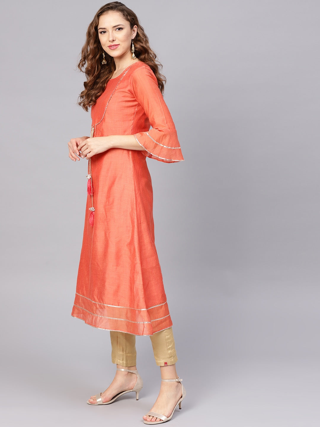 Peach Solid Kurta-Yufta Store-YUFNKU1981PHS