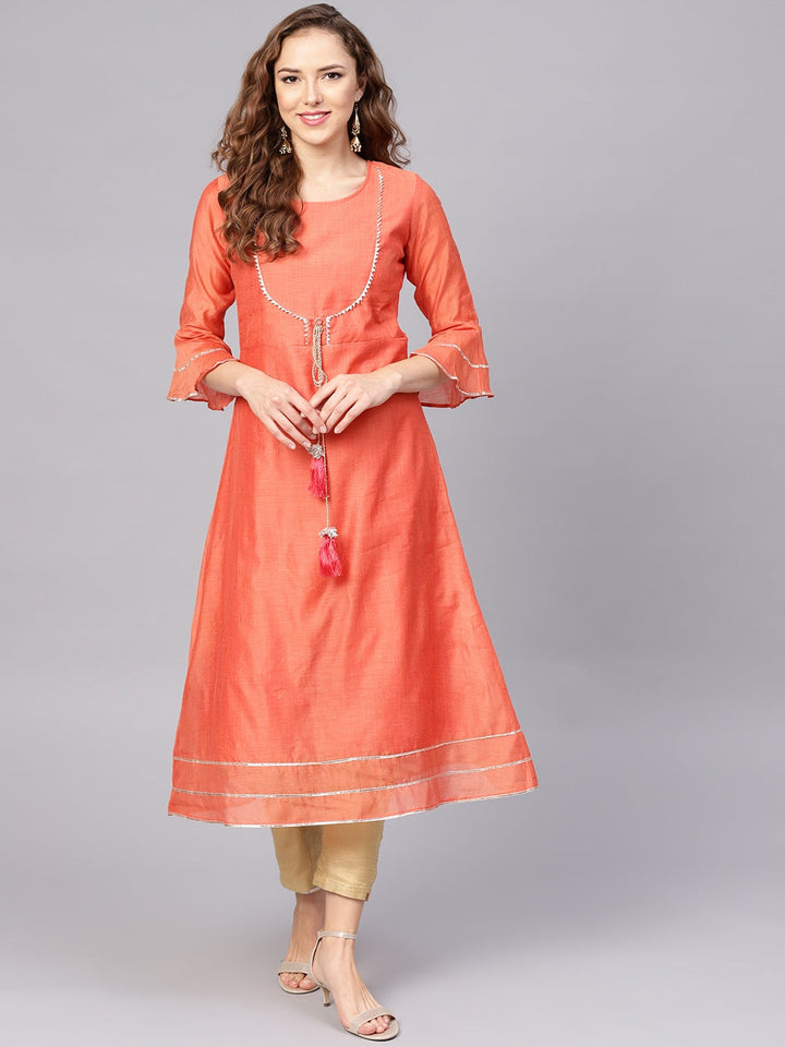 Peach Solid Kurta-Yufta Store-YUFNKU1981PHS