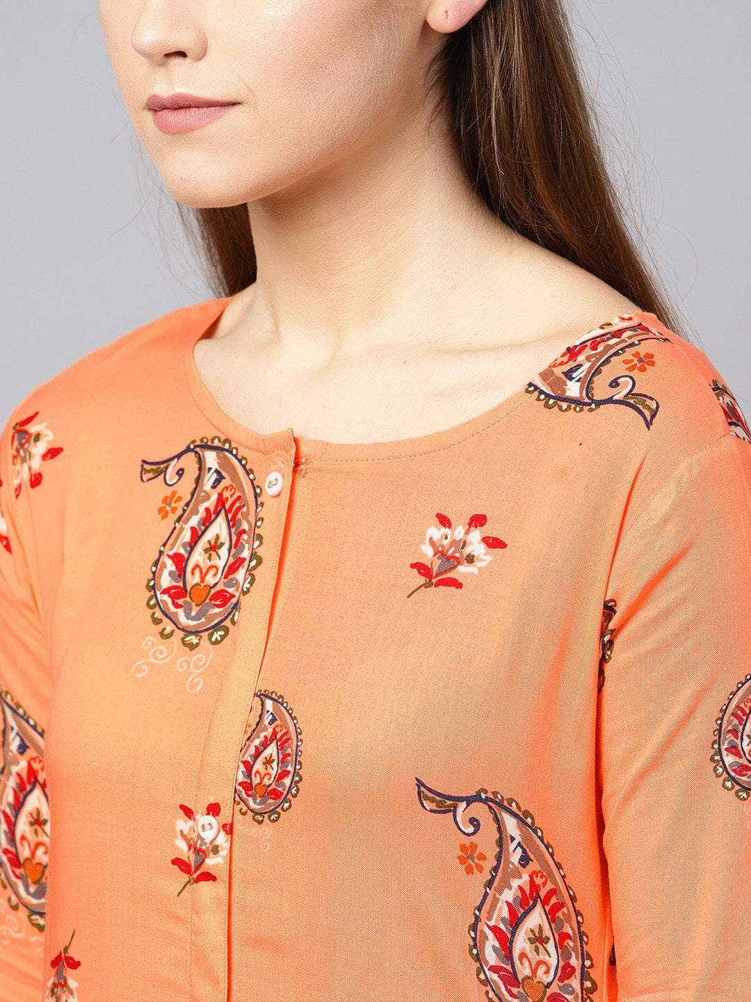 Peach Straight Kurta-Yufta Store-679KURORS