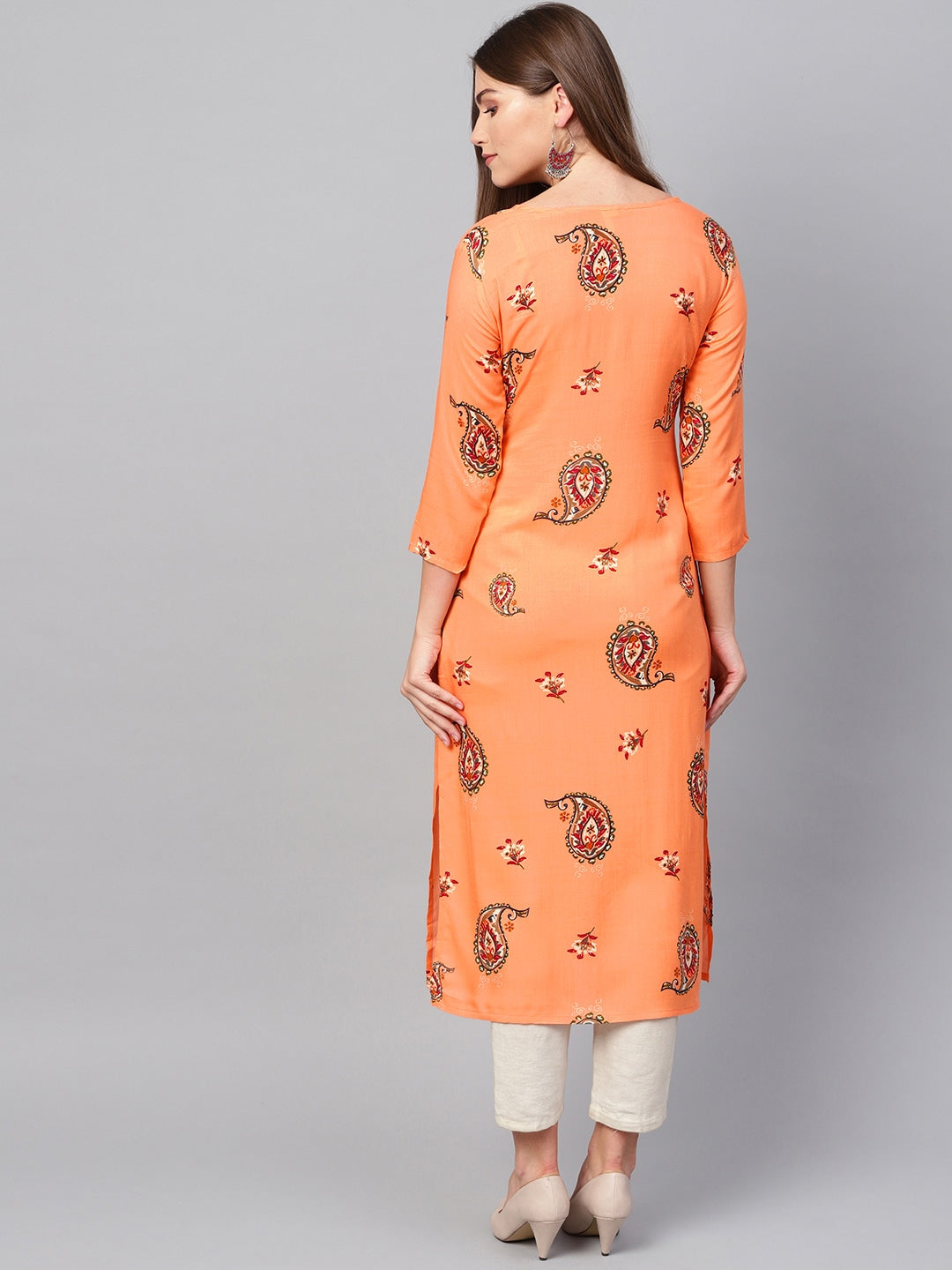 Peach Straight Kurta-Yufta Store-679KURORS