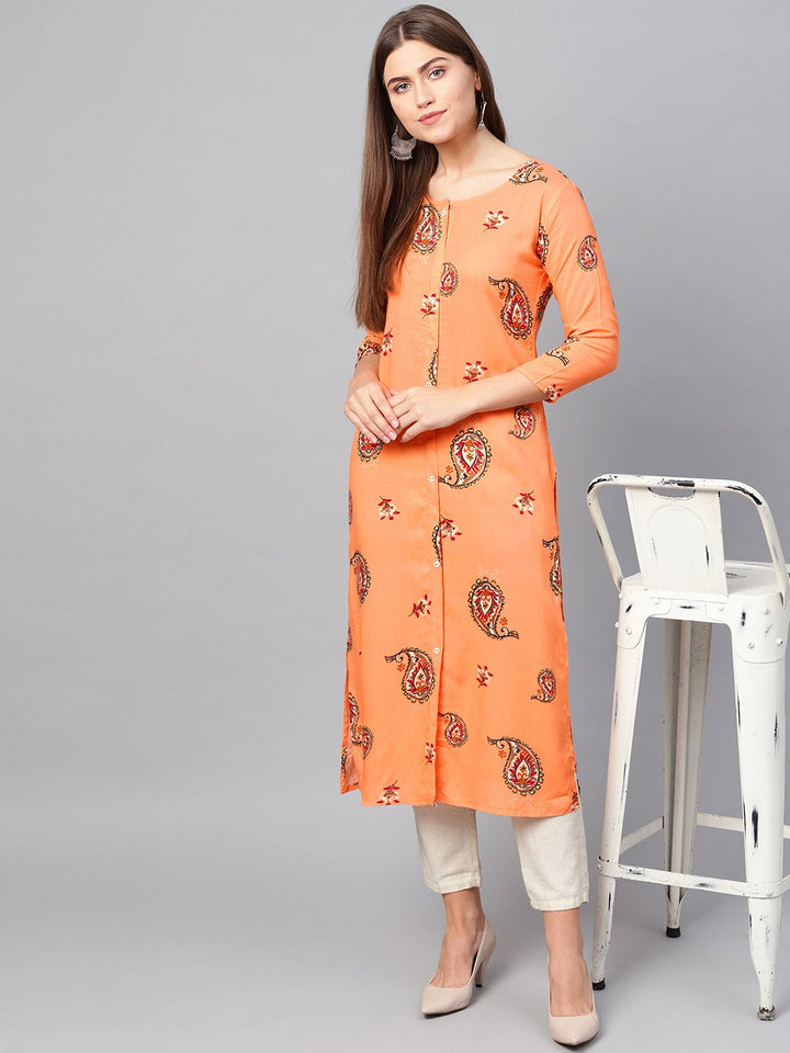 Peach Straight Kurta-Yufta Store-679KURORS