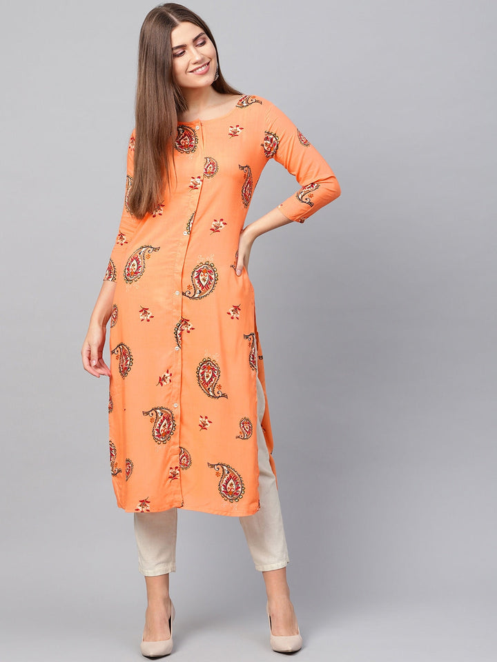 Peach Straight Kurta-Yufta Store-679KURORS