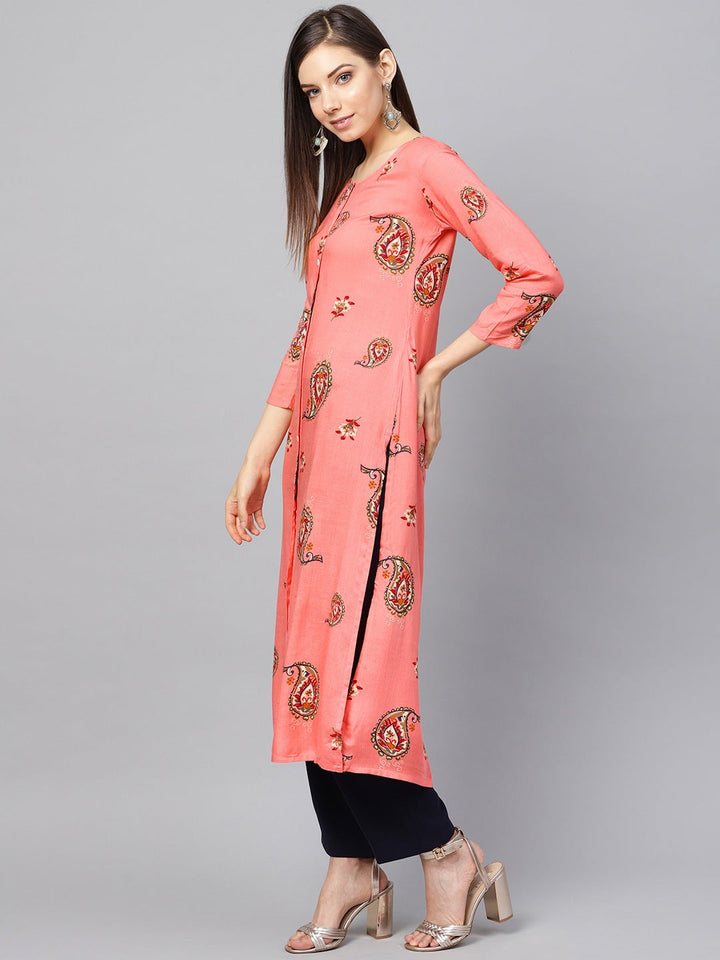 Peach Straight Kurta-Yufta Store-679KURPCS