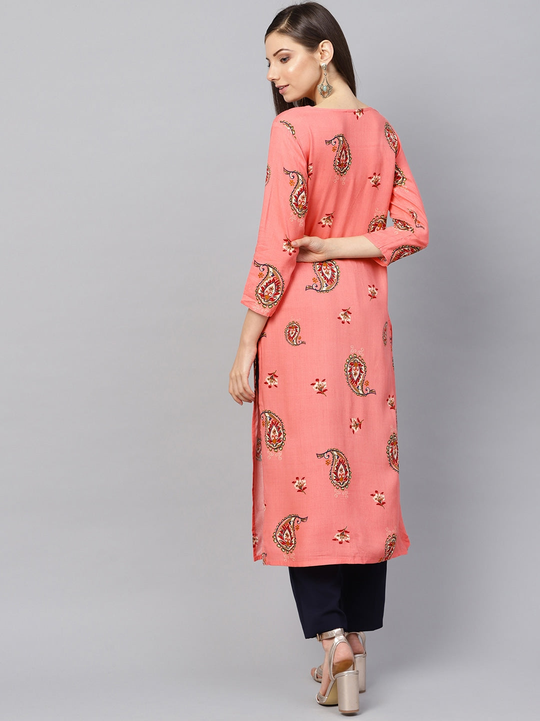 Peach Straight Kurta-Yufta Store-679KURPCS