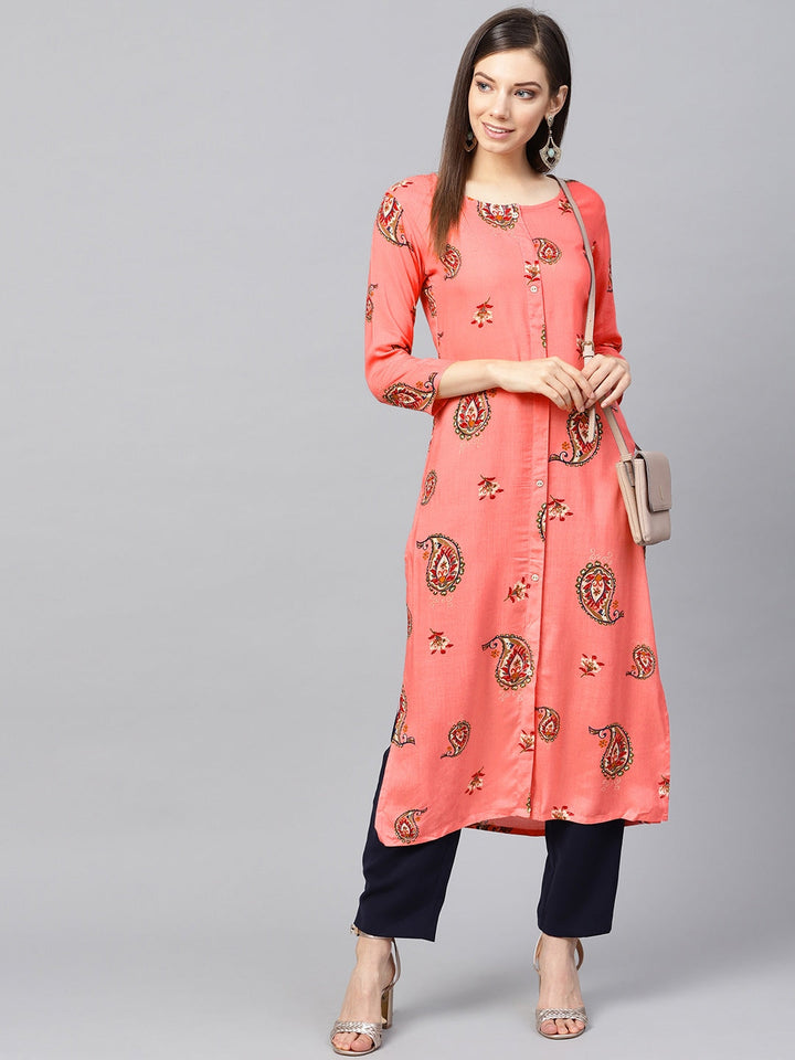 Peach Straight Kurta-Yufta Store-679KURPCS