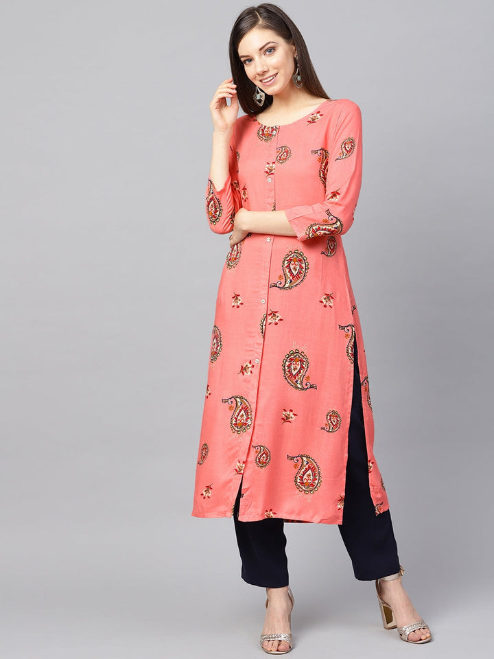 Peach Straight Kurta-Yufta Store-679KURPCS