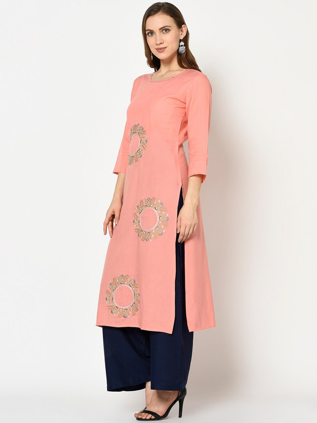 Peach Straight Kurta-Yufta Store-7228KURPCS