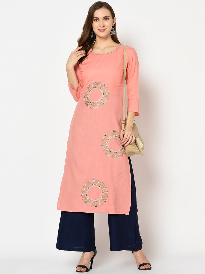 Peach Straight Kurta-Yufta Store-7228KURPCS