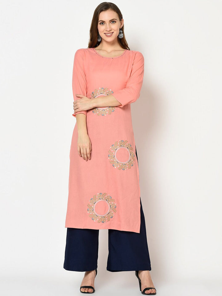 Peach Straight Kurta-Yufta Store-7228KURPCS