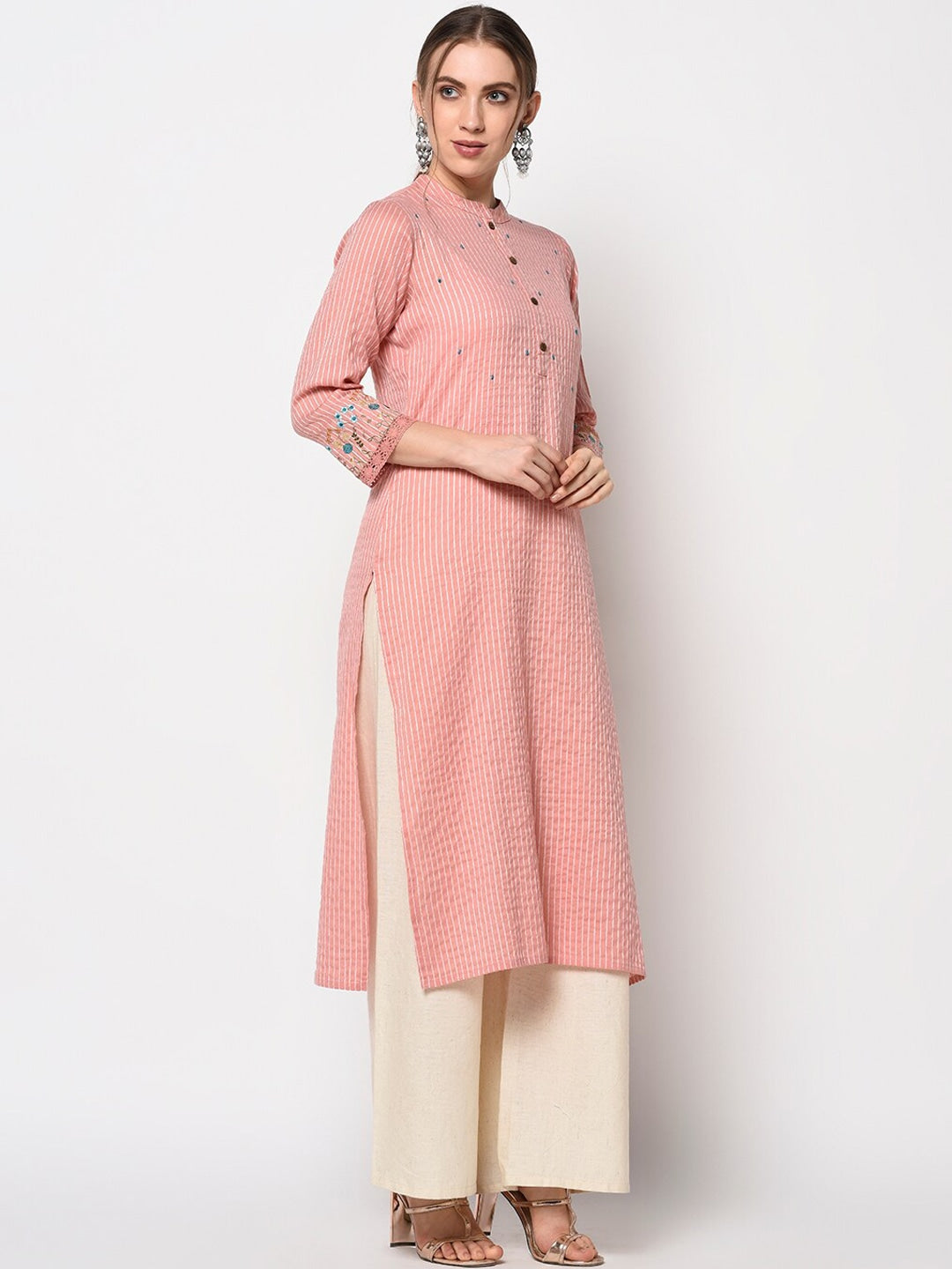 Peach Straight Kurta-Yufta Store-7234KURPCM