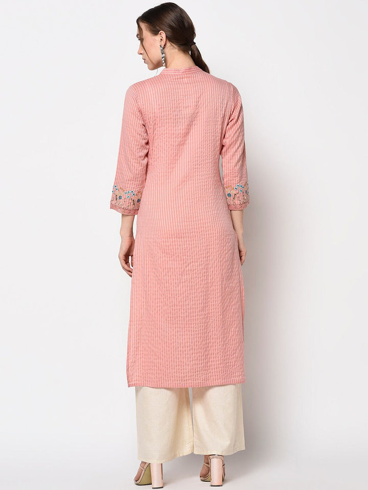 Peach Straight Kurta-Yufta Store-7234KURPCM