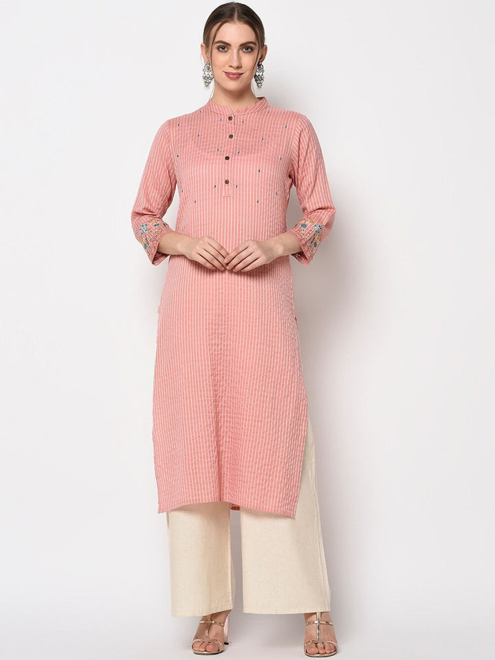 Peach Straight Kurta-Yufta Store-7234KURPCM