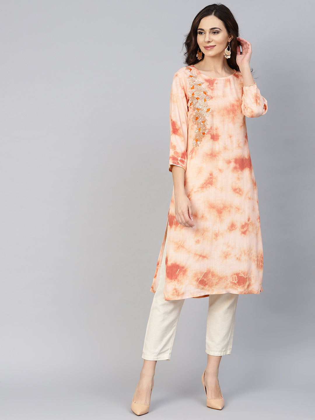 Peach Straight Kurta-Yufta Store-YUFPJKU972S