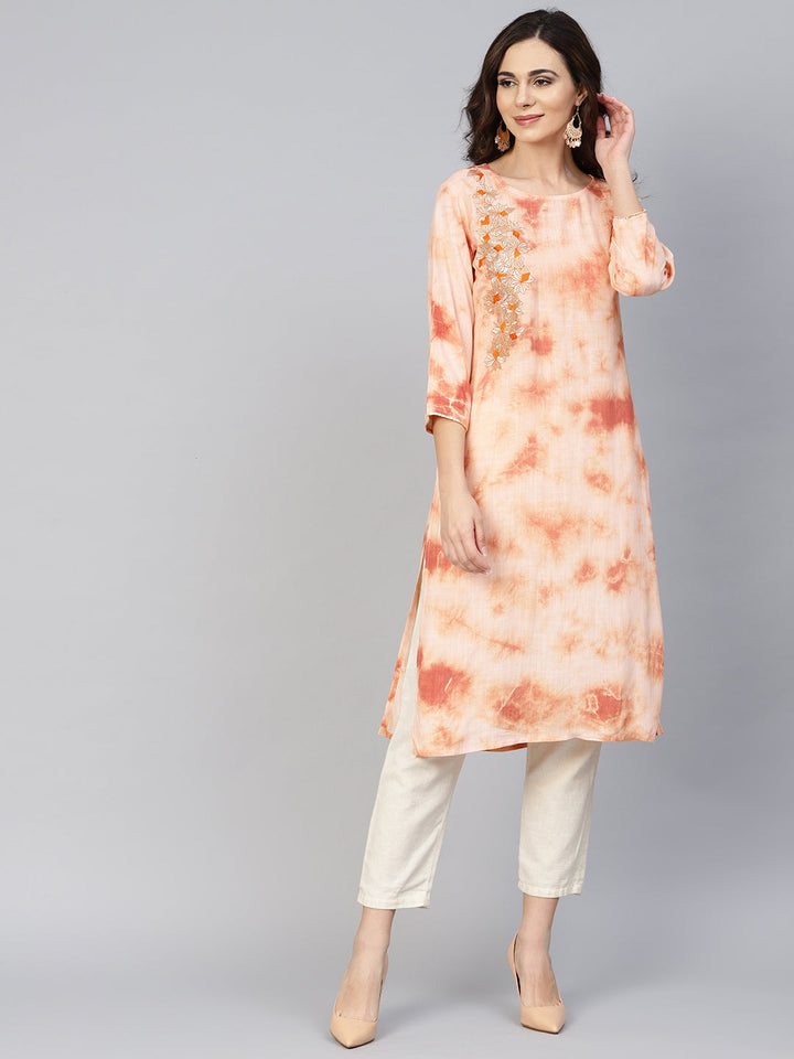 Peach Straight Kurta-Yufta Store-YUFPJKU972S