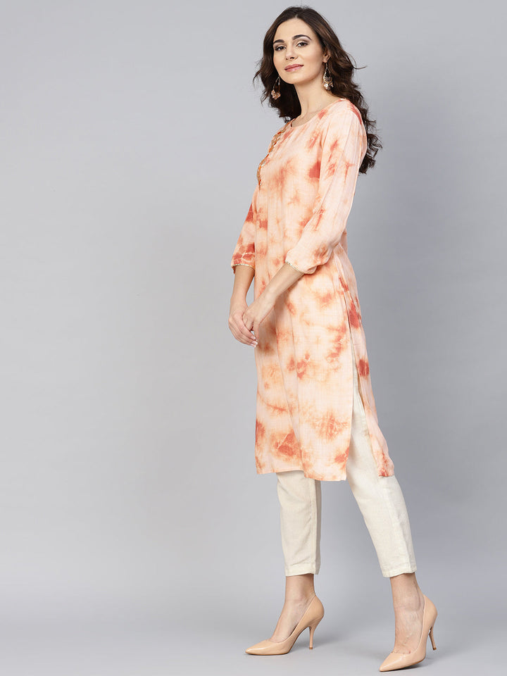 Peach Straight Kurta-Yufta Store-YUFPJKU972S