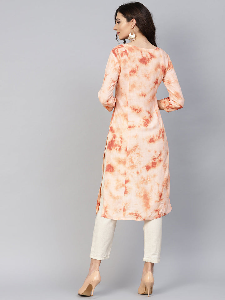 Peach Straight Kurta-Yufta Store-YUFPJKU972S