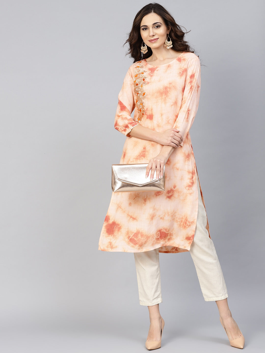 Peach Straight Kurta-Yufta Store-YUFPJKU972S