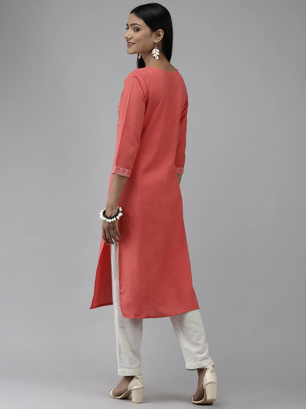 Peach Yoke Design Kurta-Yufta Store-9558KURPCS