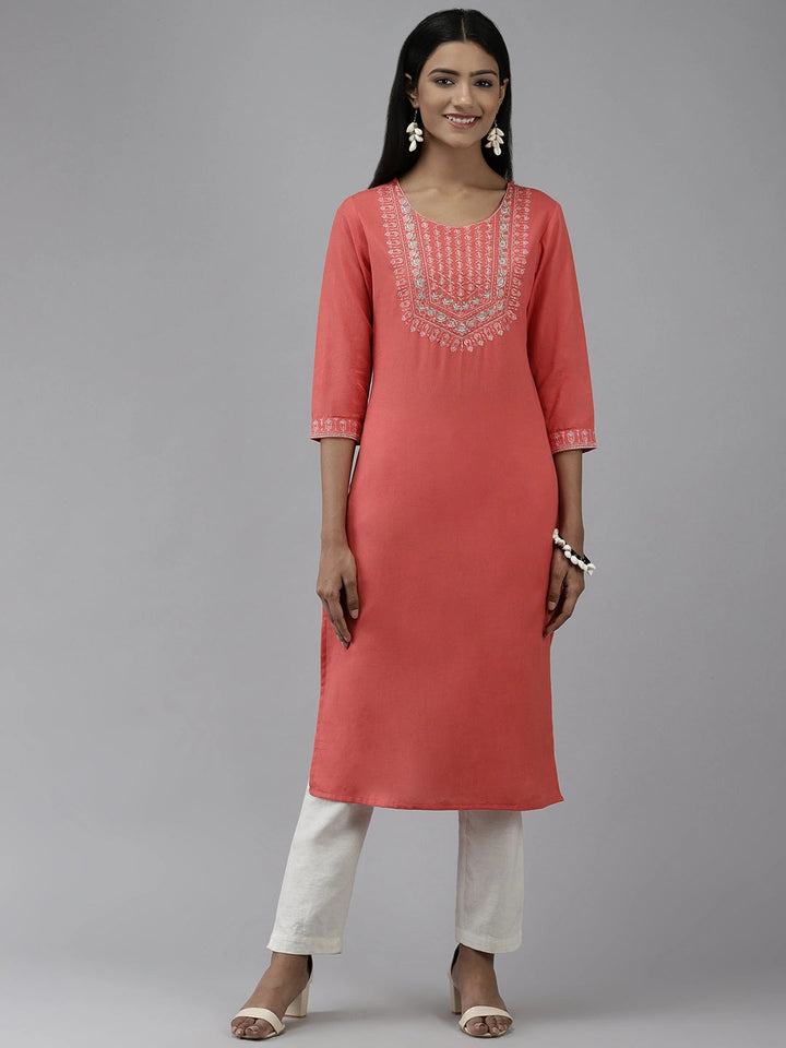 Peach Yoke Design Kurta-Yufta Store-9558KURPCS