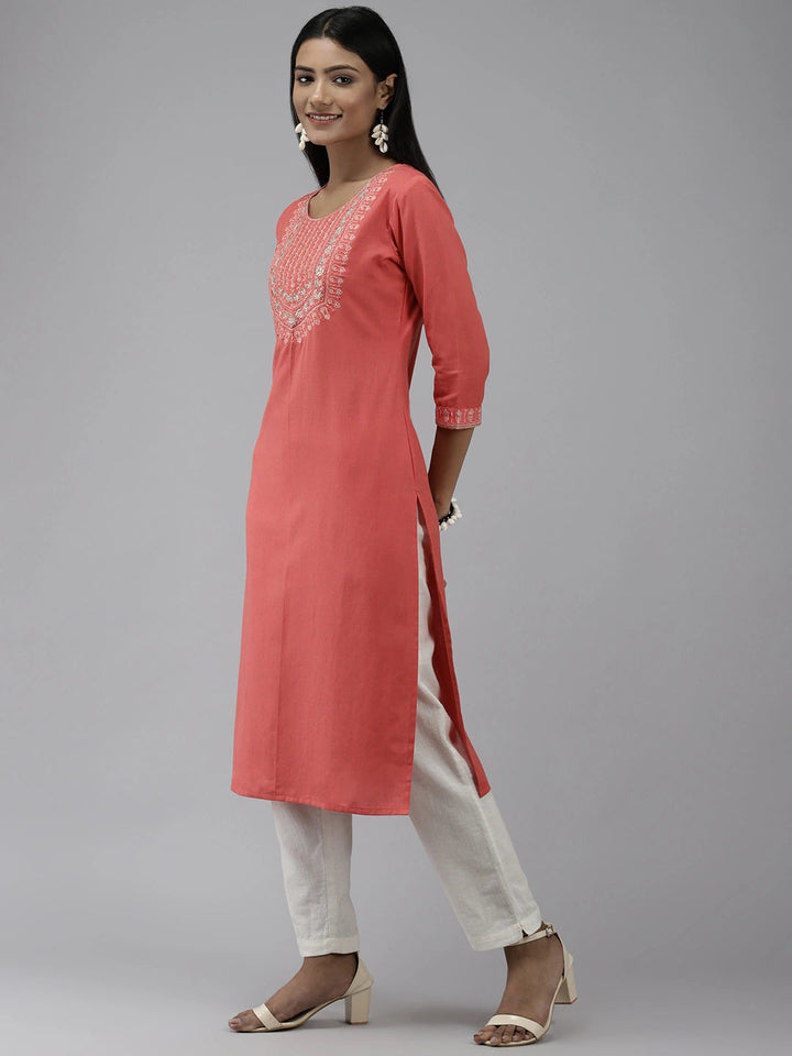 Peach Yoke Design Kurta-Yufta Store-9558KURPCS