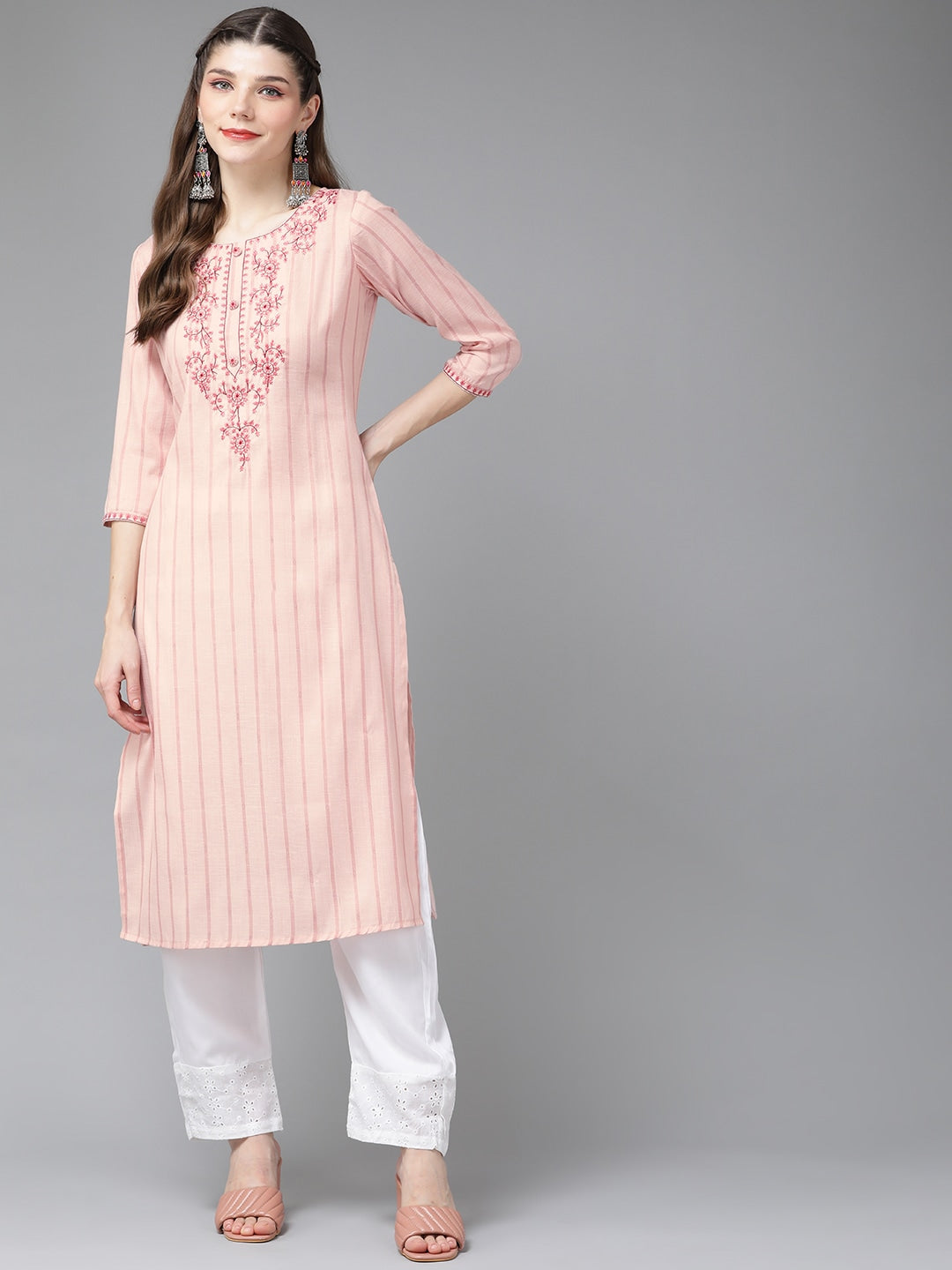 Peach Yoke Design Kurta-Yufta Store-9588KURPCS