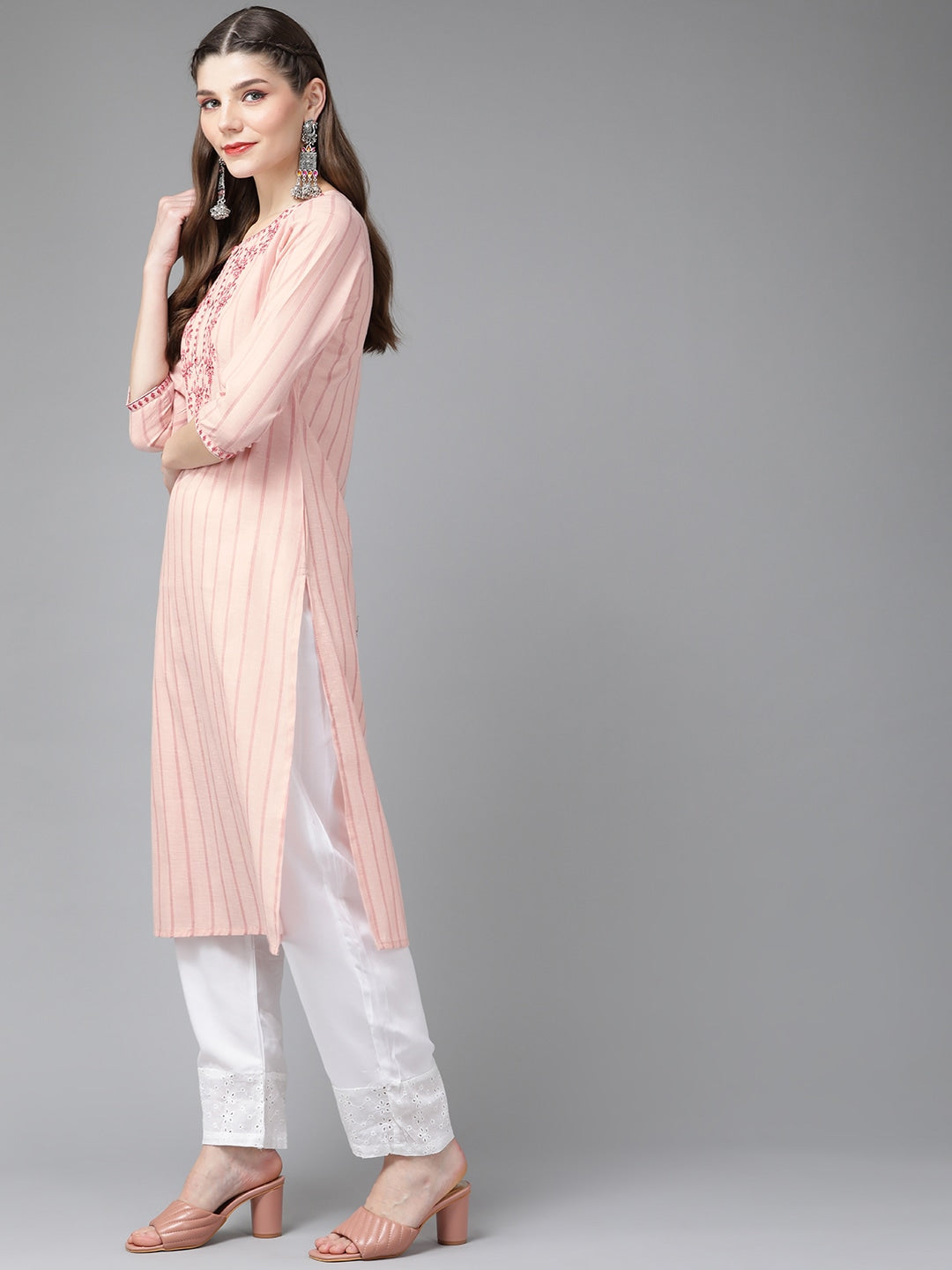 Peach Yoke Design Kurta-Yufta Store-9588KURPCS