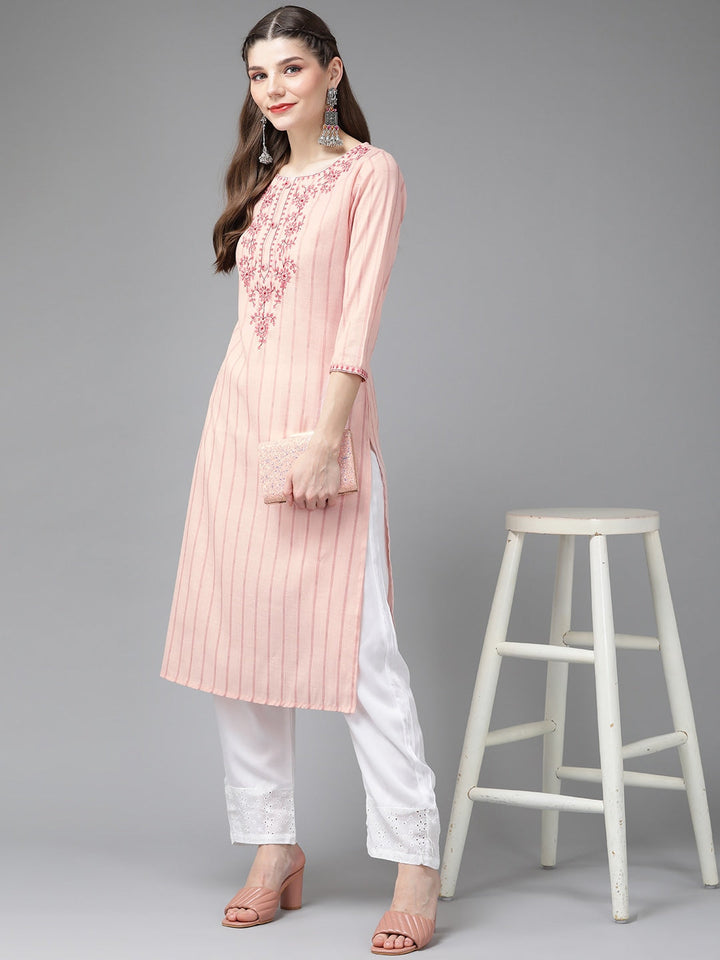 Peach Yoke Design Kurta-Yufta Store-9588KURPCS