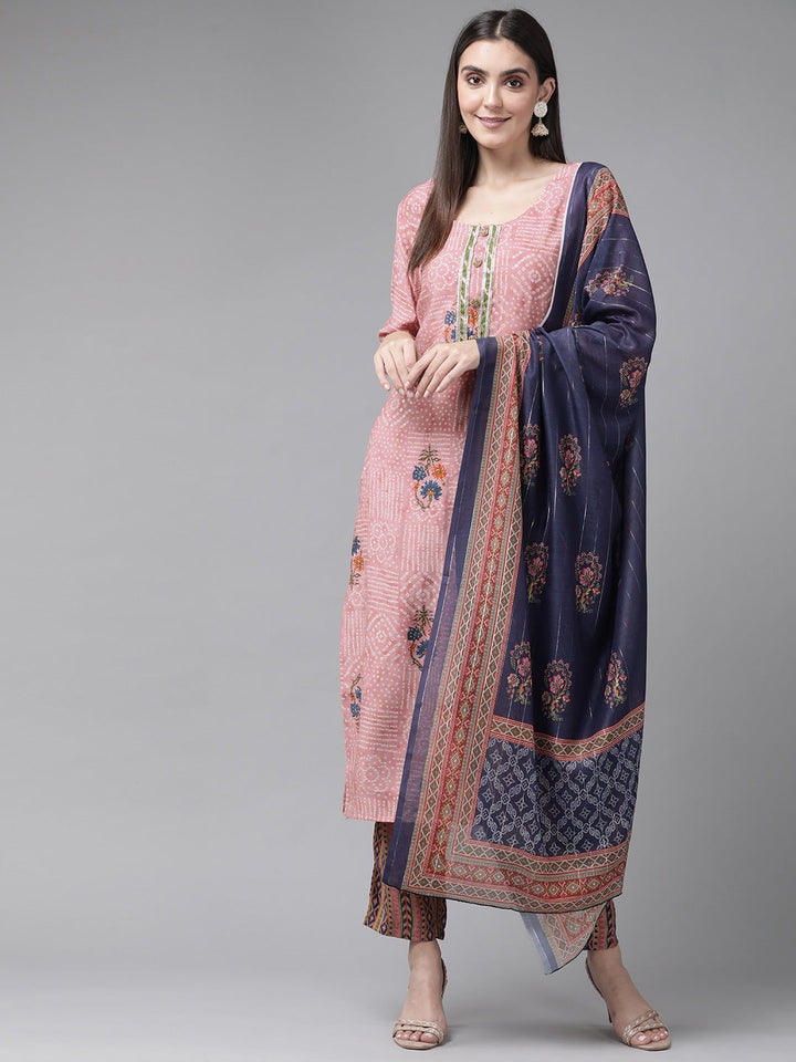 Pink Bandhani Gotta Patti Dupatta Set-Yufta Store-9544SKDPKS