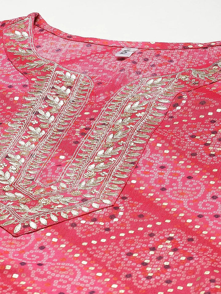 Pink Bandhani Printed Dupatta Set-Yufta Store-9343SKDPKS