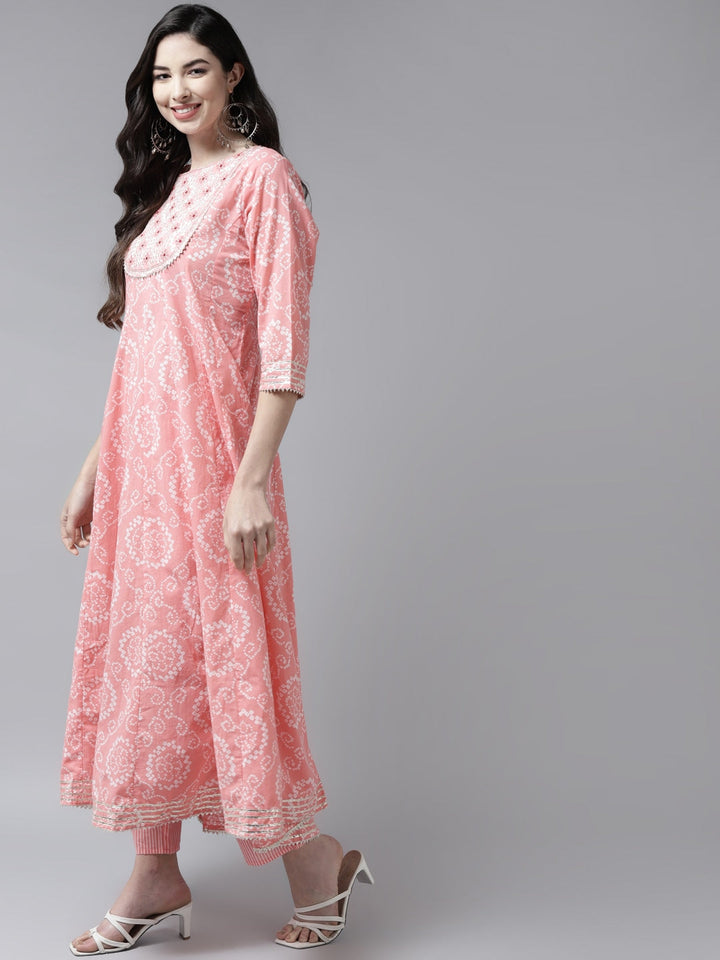 Pink Bandhani Yoke Design Dupatta Set-Yufta Store-2328SKDPKM