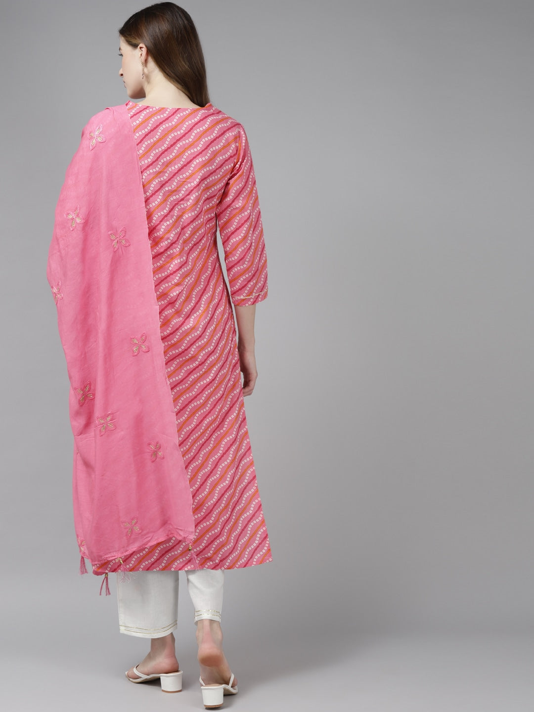 Pink Bandhani Yoke Design Dupatta Set-Yufta Store-9325SKDPKS