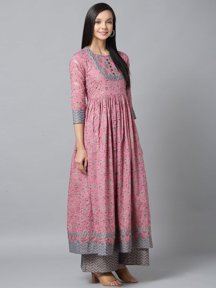 Pink & Blue Printed Kurta-Yufta Store-7308KURPRS