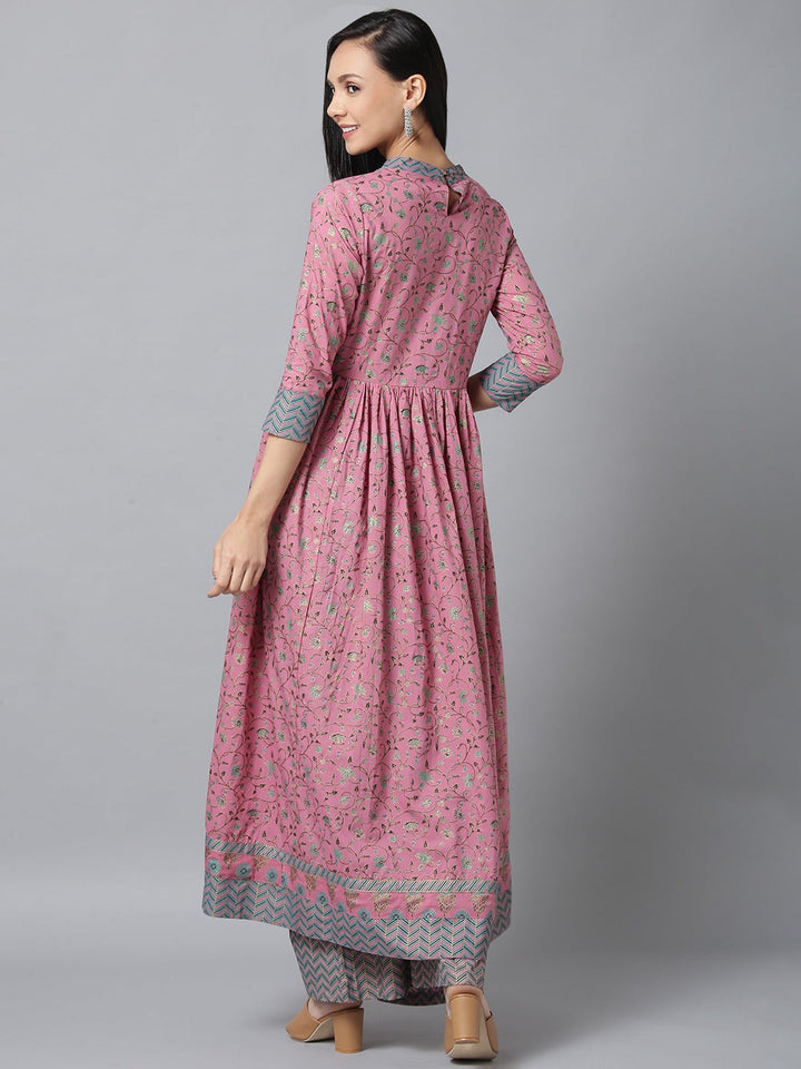 Pink & Blue Printed Kurta-Yufta Store-7308KURPRS