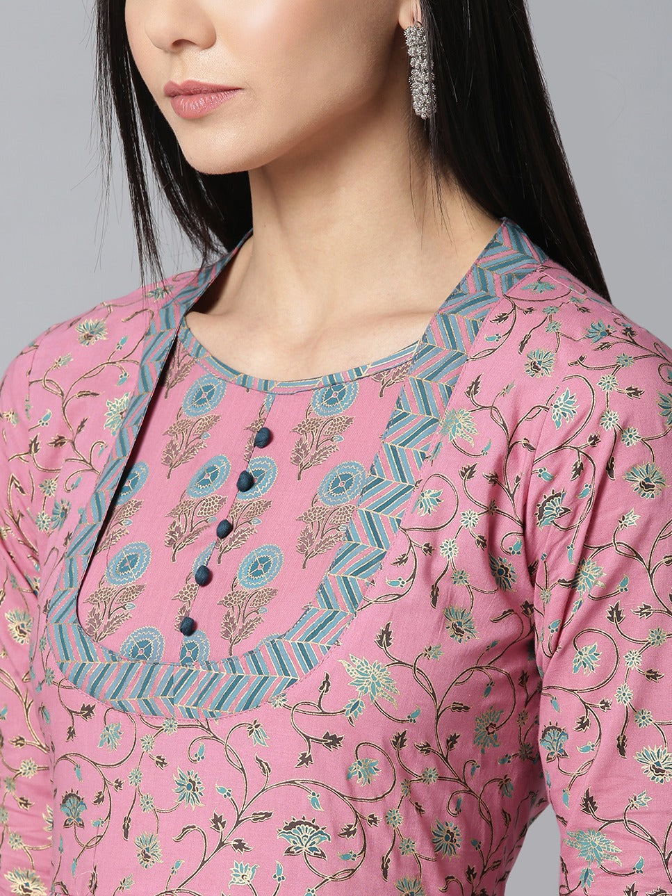 Pink & Blue Printed Kurta-Yufta Store-7308KURPRS