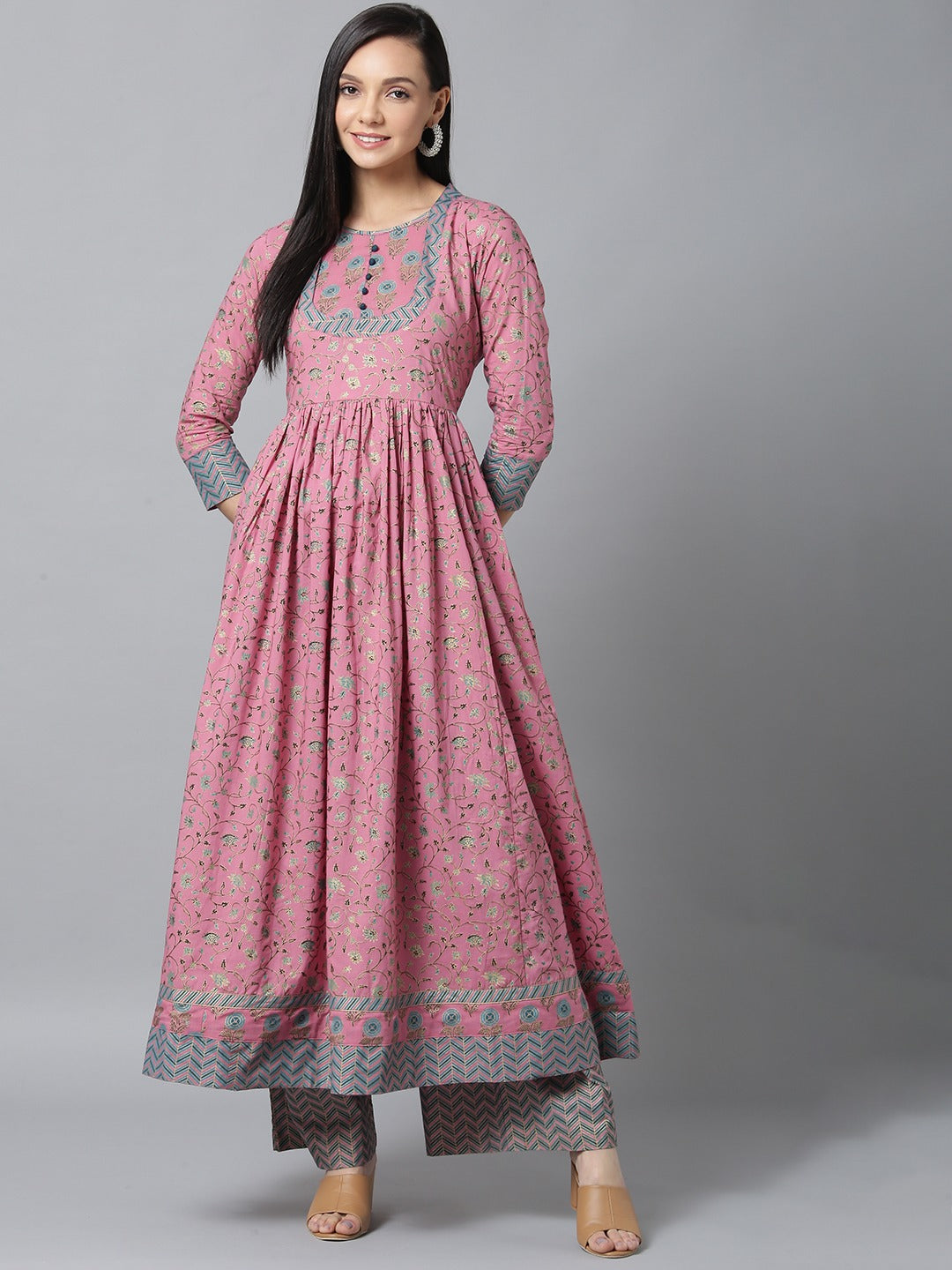 Pink & Blue Printed Kurta-Yufta Store-7308KURPRS