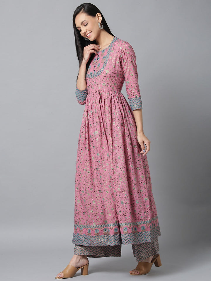 Pink & Blue Printed Kurta-Yufta Store-7308KURPRS