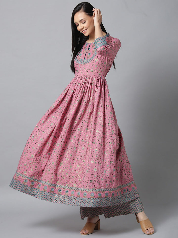 Pink & Blue Printed Kurta-Yufta Store-7308KURPRS