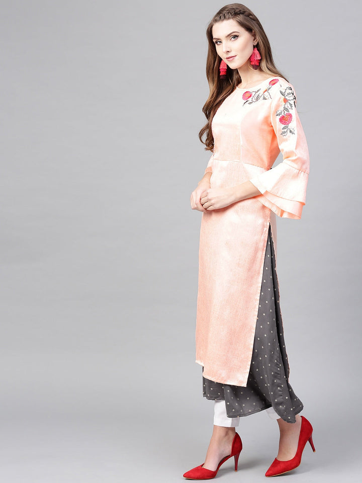 Pink & Charcoal Grey A-Line Kurta-Yufta Store-YUFDKU1811S