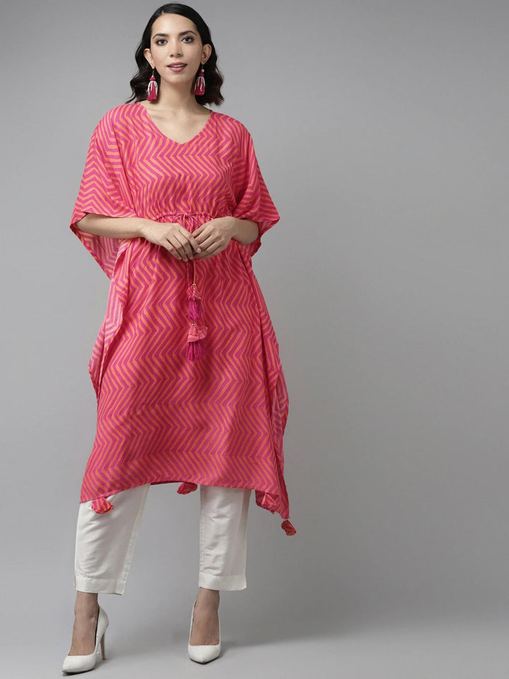 Pink Chevron Printed Kaftan-Yufta Store-9267KFTPKS