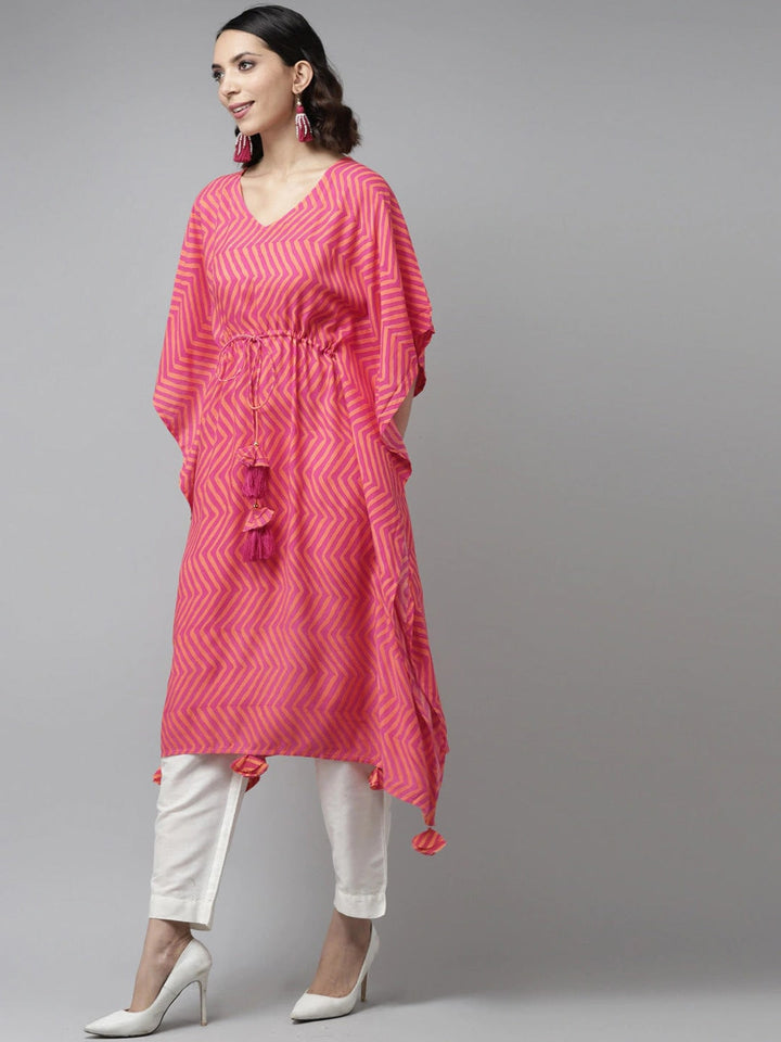 Pink Chevron Printed Kaftan-Yufta Store-9267KFTPKS