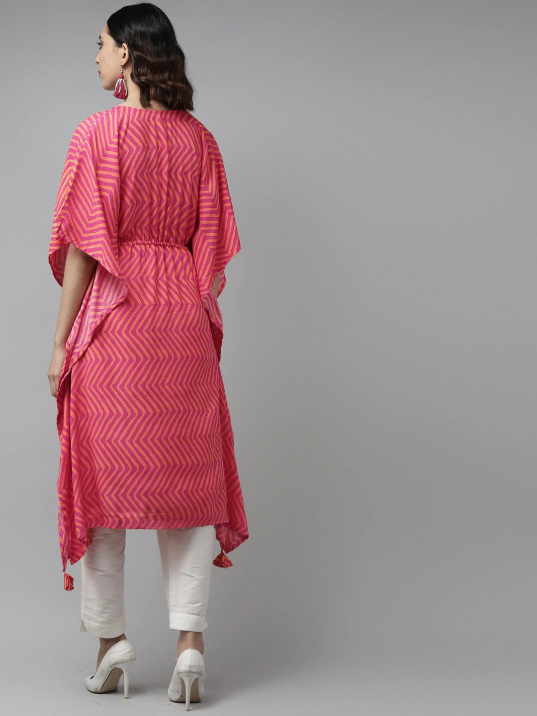 Pink Chevron Printed Kaftan-Yufta Store-9267KFTPKS