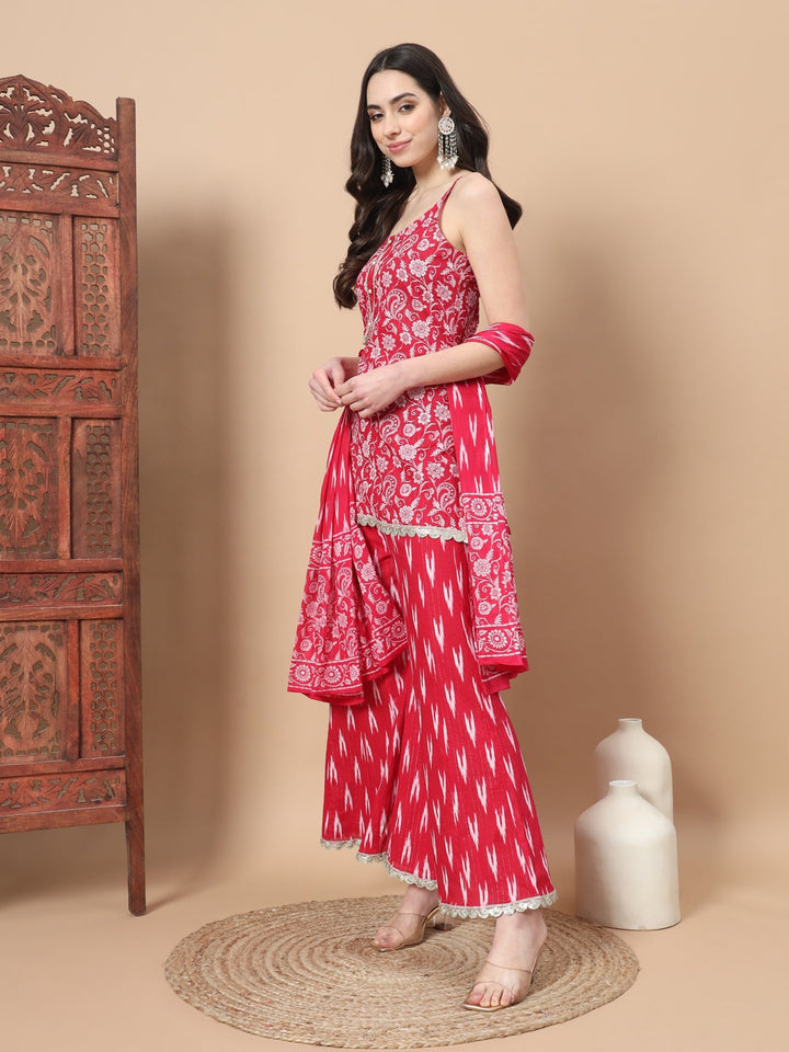 Pink Cotton Strappy Kurta Palazzo Set-Yufta Store-1849SKDPKS