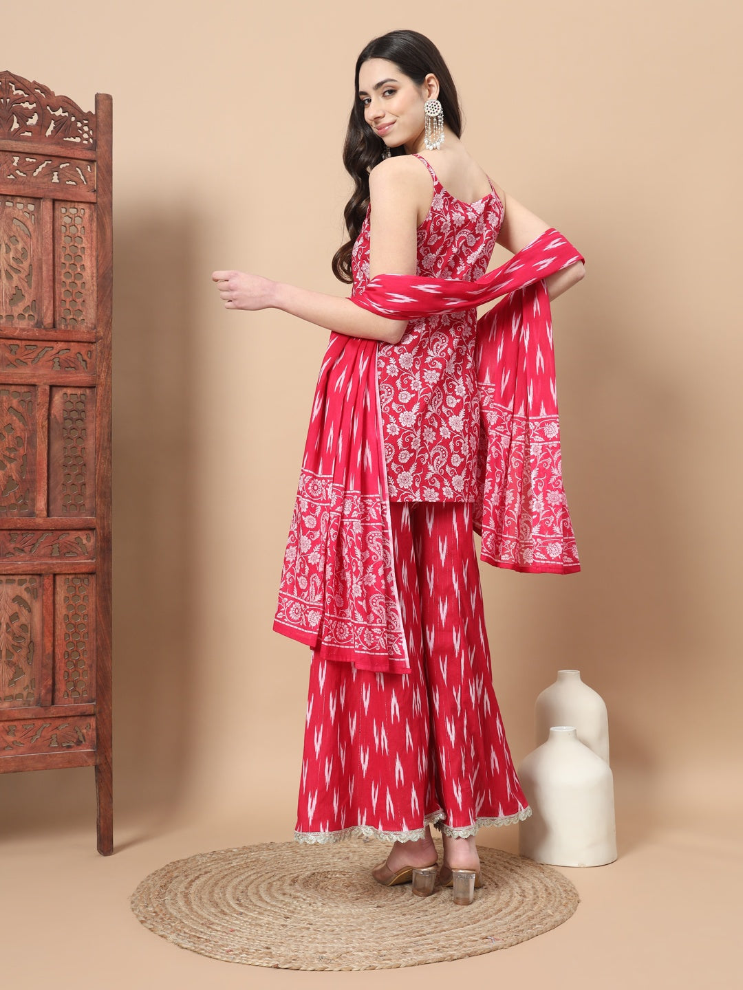 Pink Cotton Strappy Kurta Palazzo Set-Yufta Store-1849SKDPKS