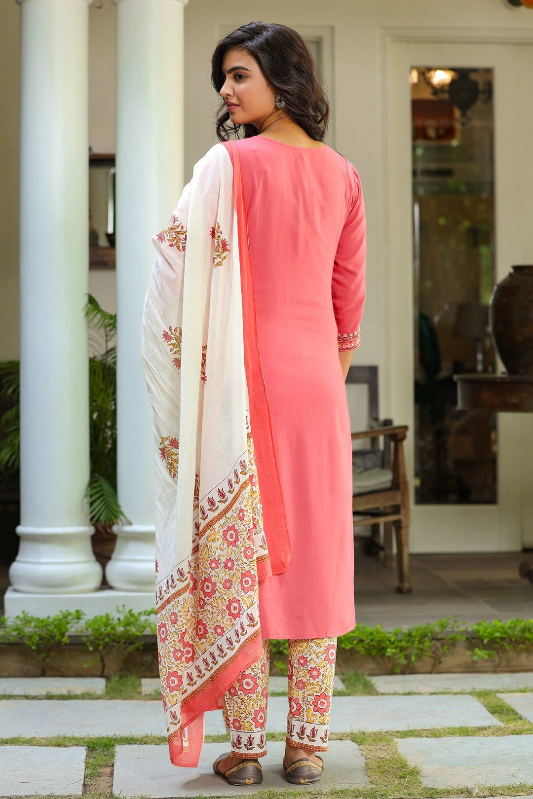 Pink & Cream Dupatta Set-Yufta Store-9044SKDPKS