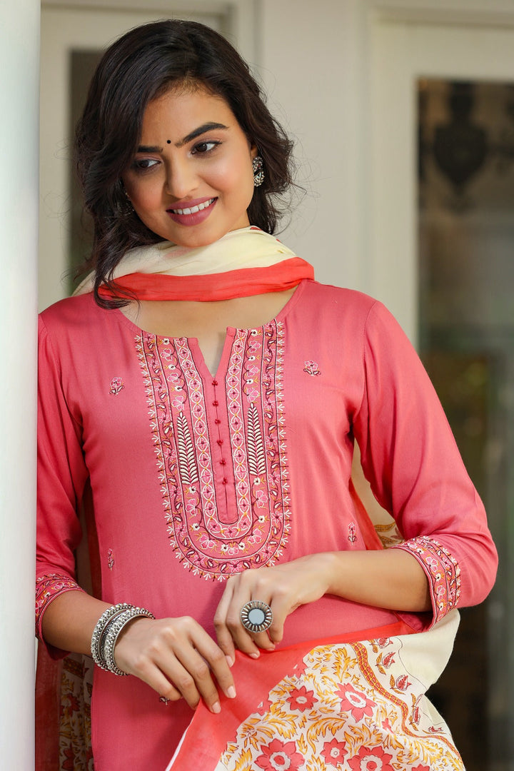 Pink & Cream Dupatta Set-Yufta Store-9044SKDPKS